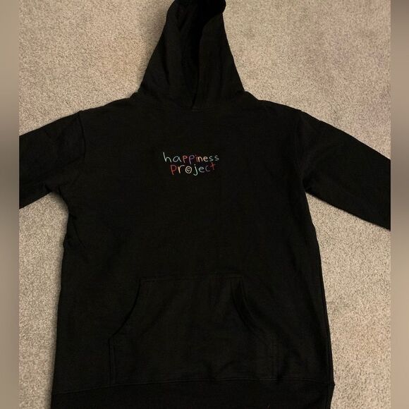 Happiness Project Sweatshirt Embroidered Suicide Awareness Black Hoodie XL Youth - Picture 7 of 7